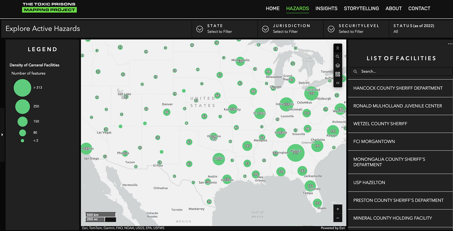 Screenshot of toxic prison mapping project